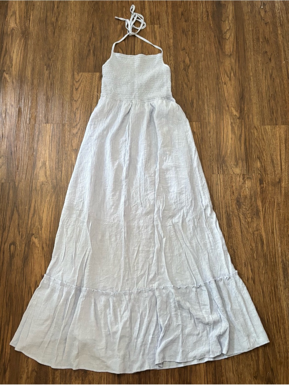 HYFVE Light Blue Smocked Halter Cutout Tiered Maxi Dress Size L